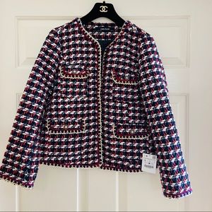 ZARA RED & BLUE TWEED JACKET BLAZER